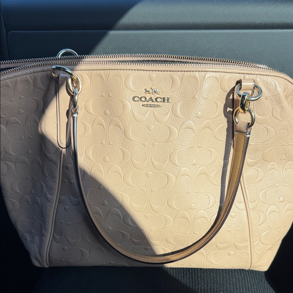 Coach Beige Embossed Leather Shoulder Bag